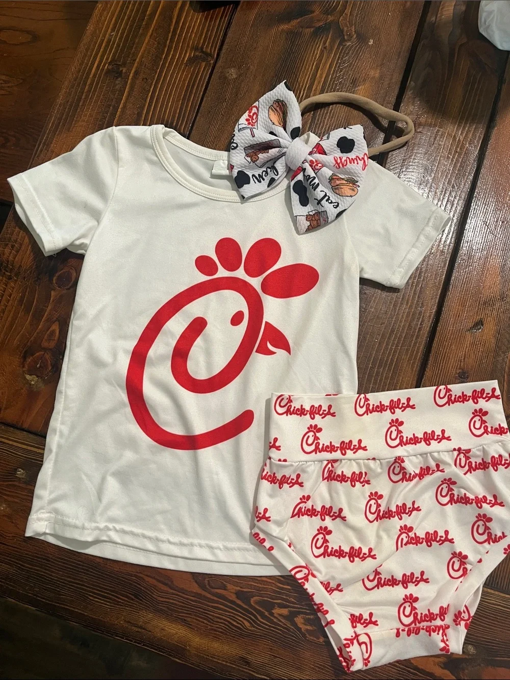 Chick-fil-A Logo Baby Tee & Matching Bloomer Set with Bow